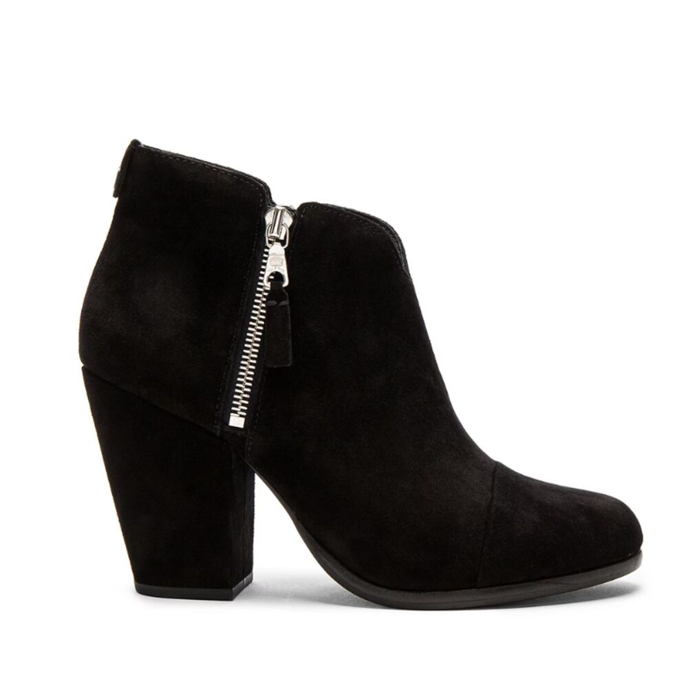 Rag & Bone Margot Black Suede Ankle Booties Heels Side Zip 3.5" Sz 41 (10.5)